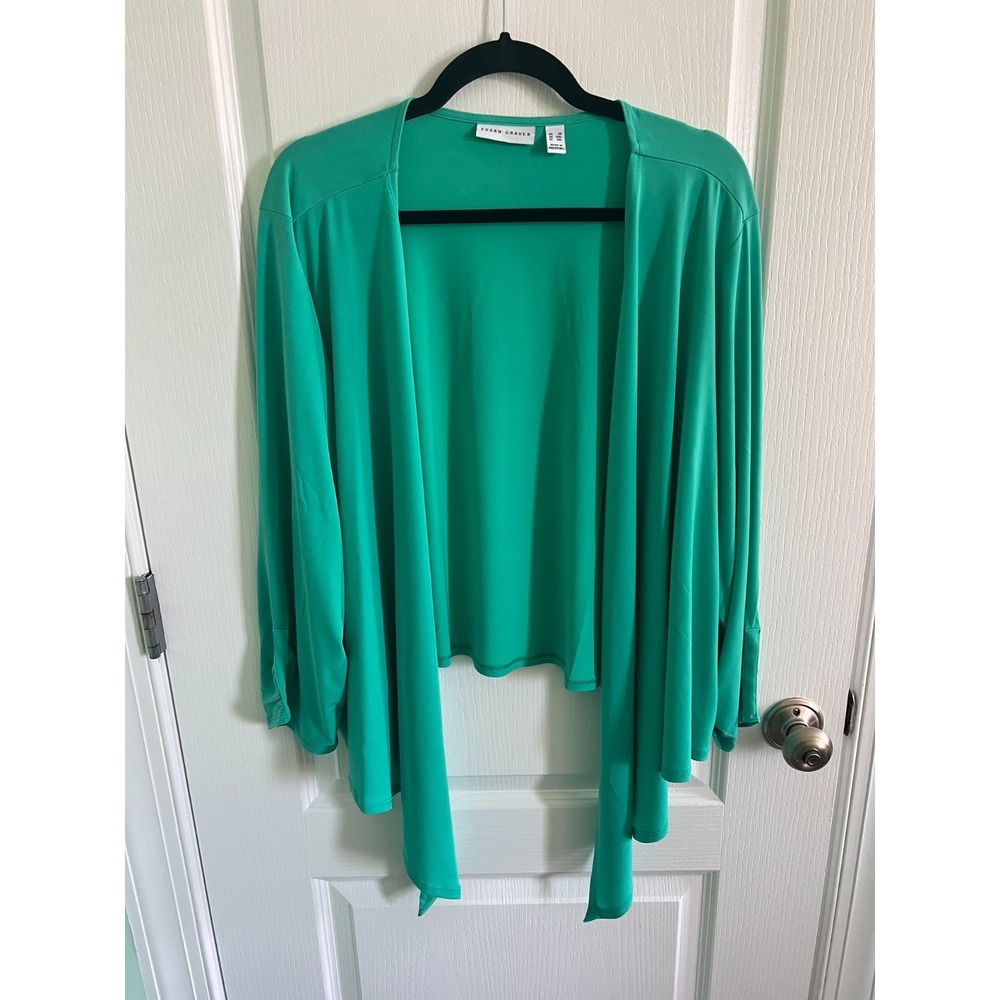Susan Graver Womens Green Waterfall Cardigan Liquid Knit Career‎ Work Size 3X
